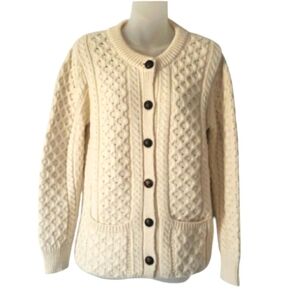 Arancrafts Ireland Women's 100% Merino Wool Cable Knit Cardigan Sweater Cream